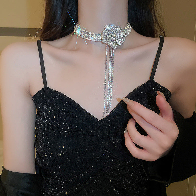 Diamond Flower Tassel Necklace Light Luxury High-grade Sweater Chain