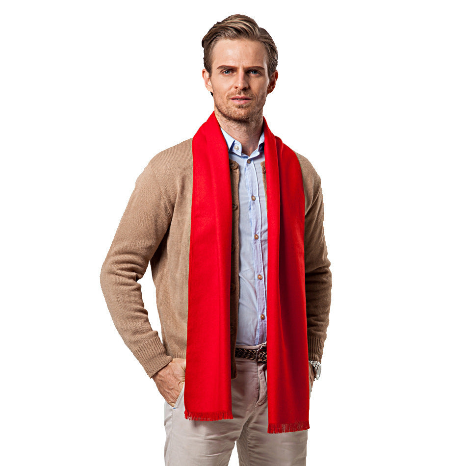 Men's Solid Color Double-sided Velvet Tassel Scarf