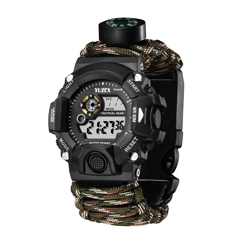 Multifunctional Parachute Cord Waterproof Watch Outdoor Survival Bracelet Sports Strap Firestone Survival Whistle Compass