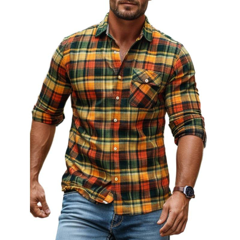 Plaid Printed Fleece-lined Men's Pocket Shirt