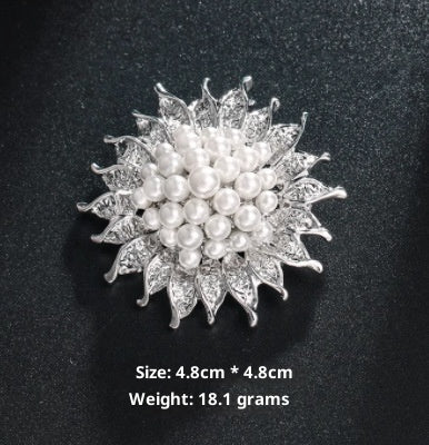 Minimalist Pearl Floral Brooch With Diamond Flower Accessory Pin