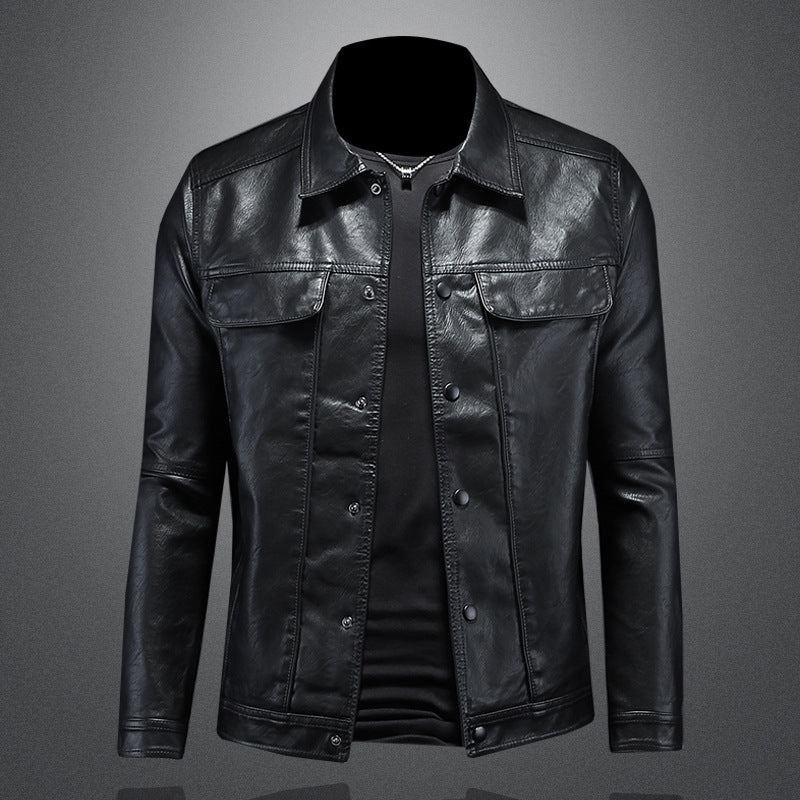 Men's Lapel Motorcycle Leather Coat