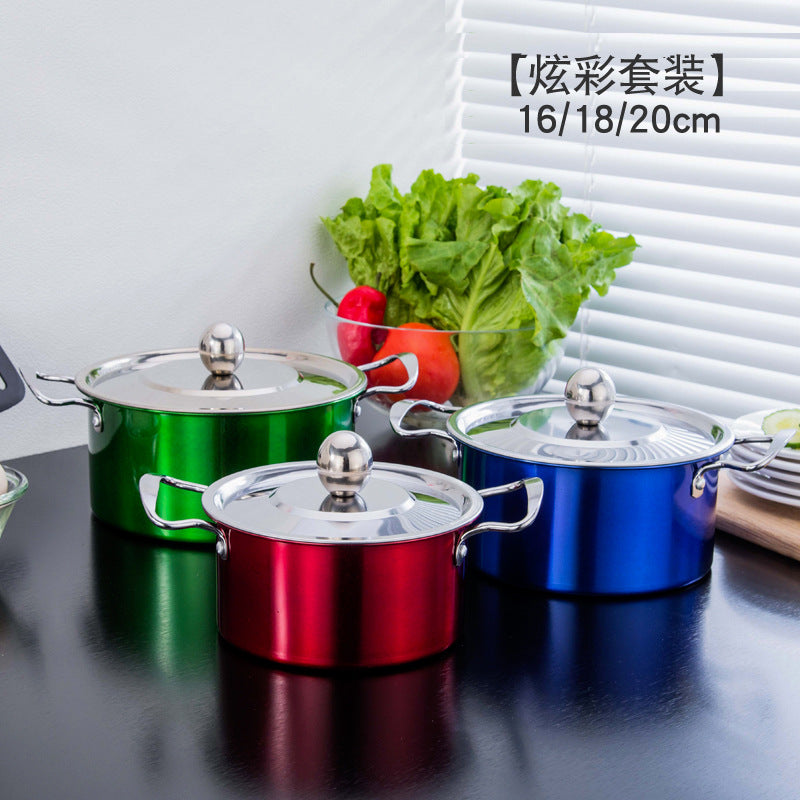 Cross-border pot suit Southeast Asia color pot set household colorful stainless steel Soup Pot Three-Piece Gift Set pot