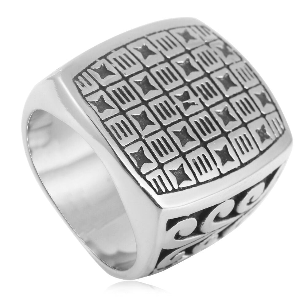 Retro Square Titanium Steel Square Ring