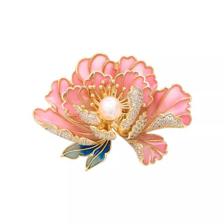 High-end Women's Exquisite Chinese-style Pearl Ornament Peony Brooch
