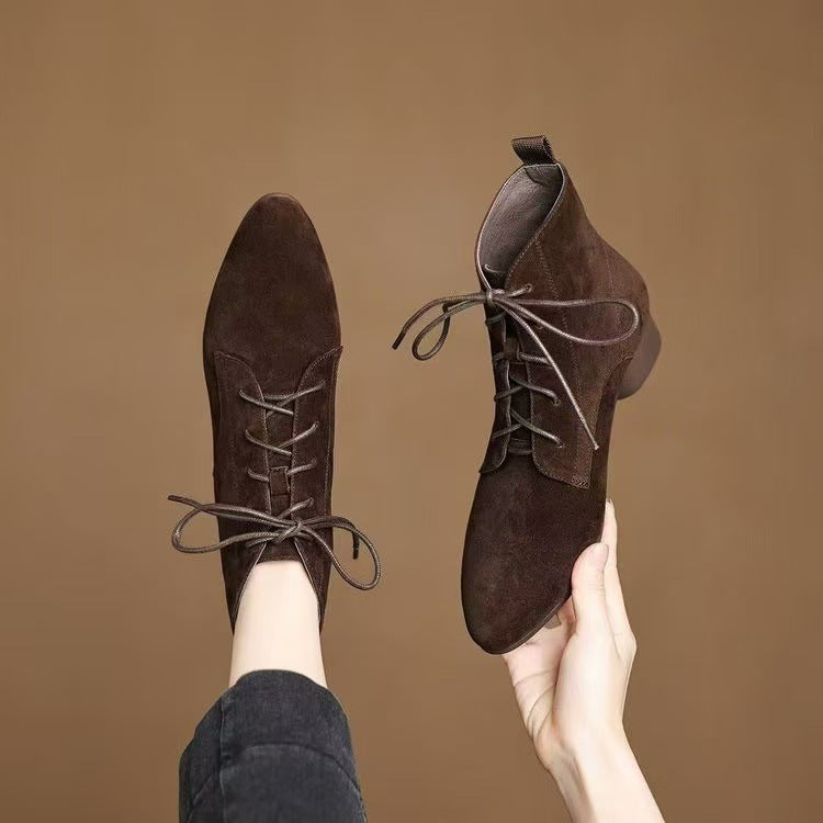 Autumn And Winter Maillard Matte Temperament Pointed Low-heel Ankle Boots For Women