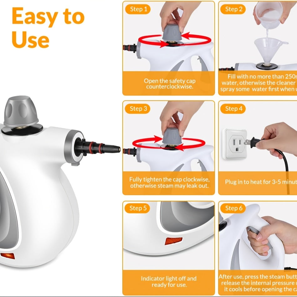 Handheld Multi-Surface Pressurized Steam Cleaner With 12 Accessories, Water Tank Multi-Purpose Steam Generator For Home Use, Natural Steam Cleaning Tiles, Floors, Bathrooms, Windows, Interior Decorati