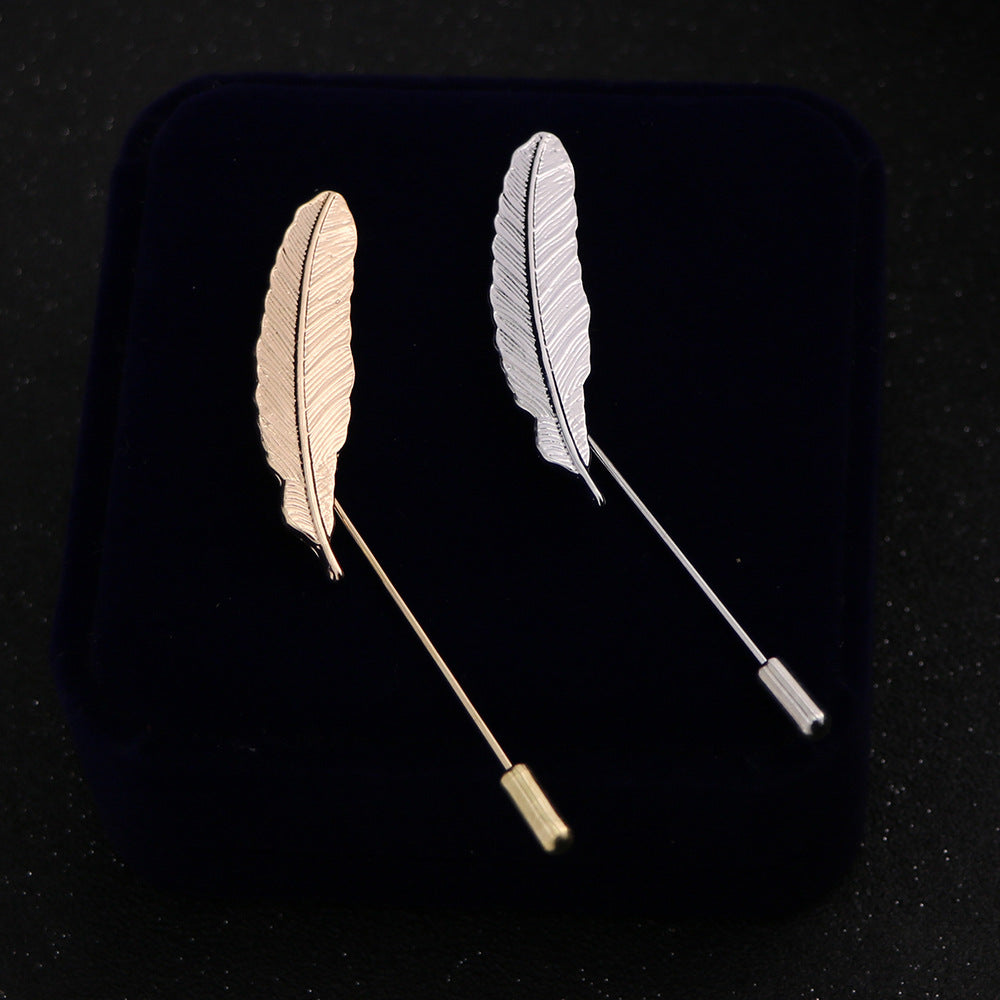 Men's Feather Brooch Academic Style Boutonniere Suit Leaf