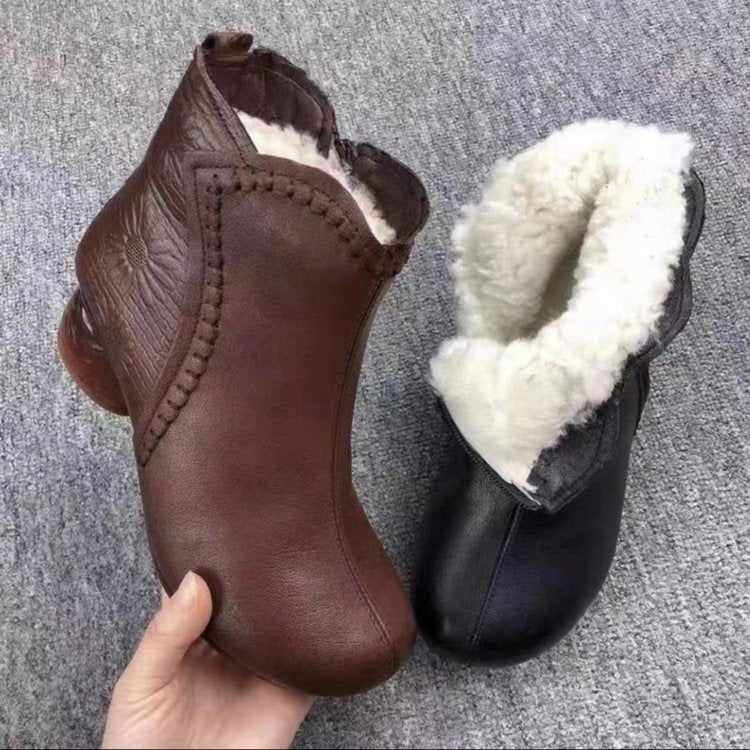 Winter Soft-soled Anti-slip Chunky Heel Warm Fleece-lined Cold-proof Boots