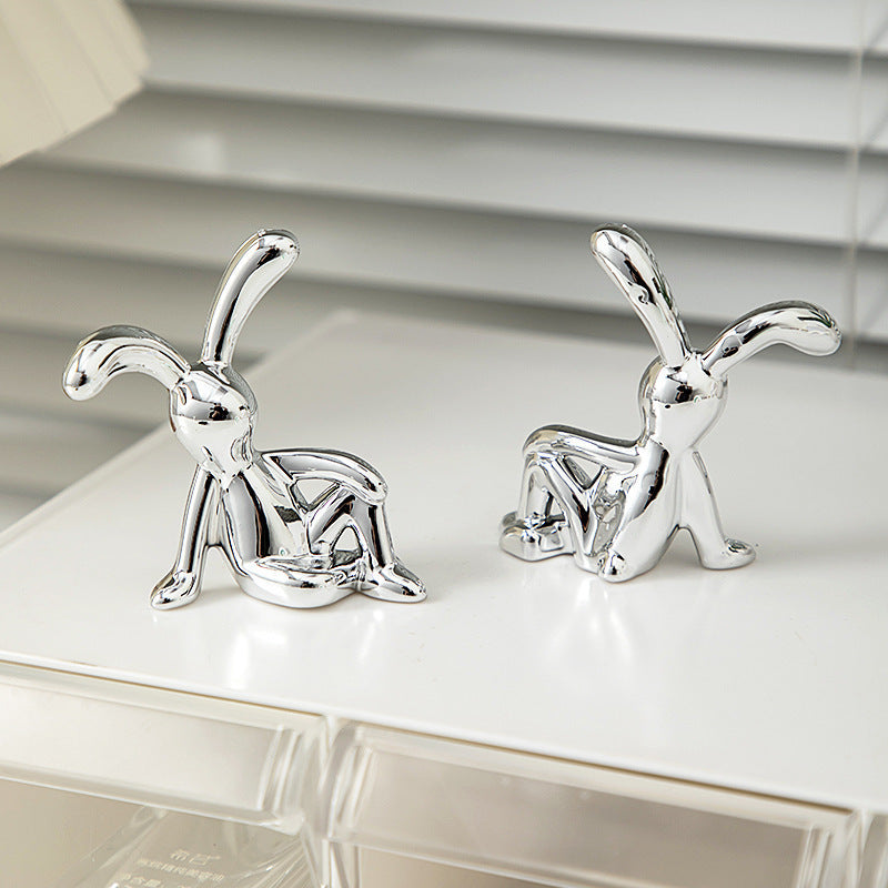 Long-Eared Rabbit Small Sitting Ornaments Accessible Luxury High-End Soft Decoration High-End Home Living Room Tv Cabinet Wine Cabinet Decorations
