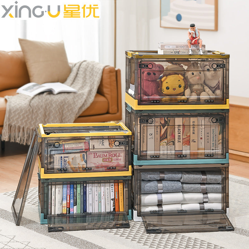 Large Plastic Folding Storage Box with Lid for Books Books Transparent Toy Pulley Tidy Box Book Box Storage Box
