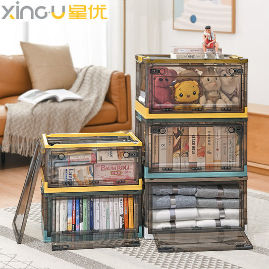 Large Plastic Folding Storage Box with Lid for Books Books Transparent Toy Pulley Tidy Box Book Box Storage Box