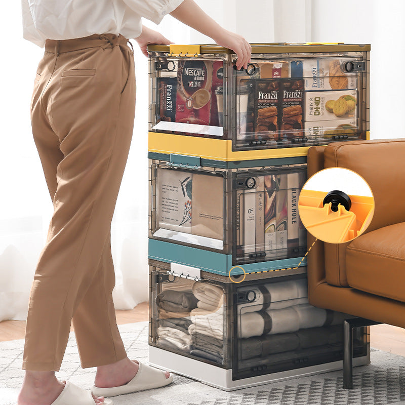 Large Plastic Folding Storage Box with Lid for Books Books Transparent Toy Pulley Tidy Box Book Box Storage Box