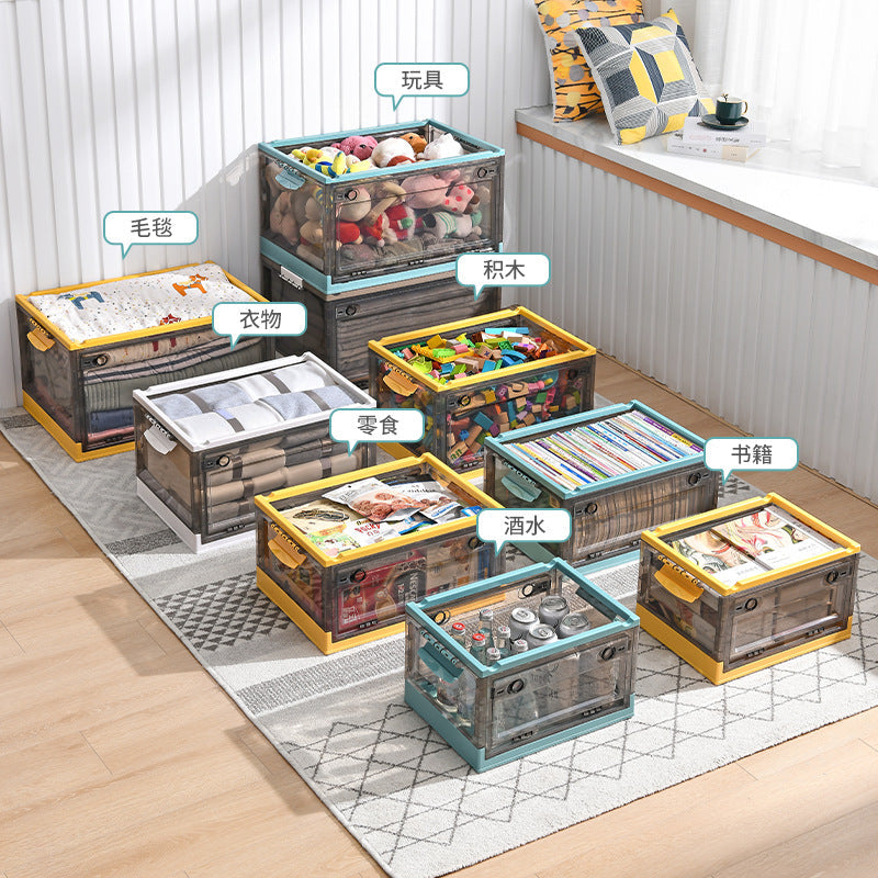 Large Plastic Folding Storage Box with Lid for Books Books Transparent Toy Pulley Tidy Box Book Box Storage Box