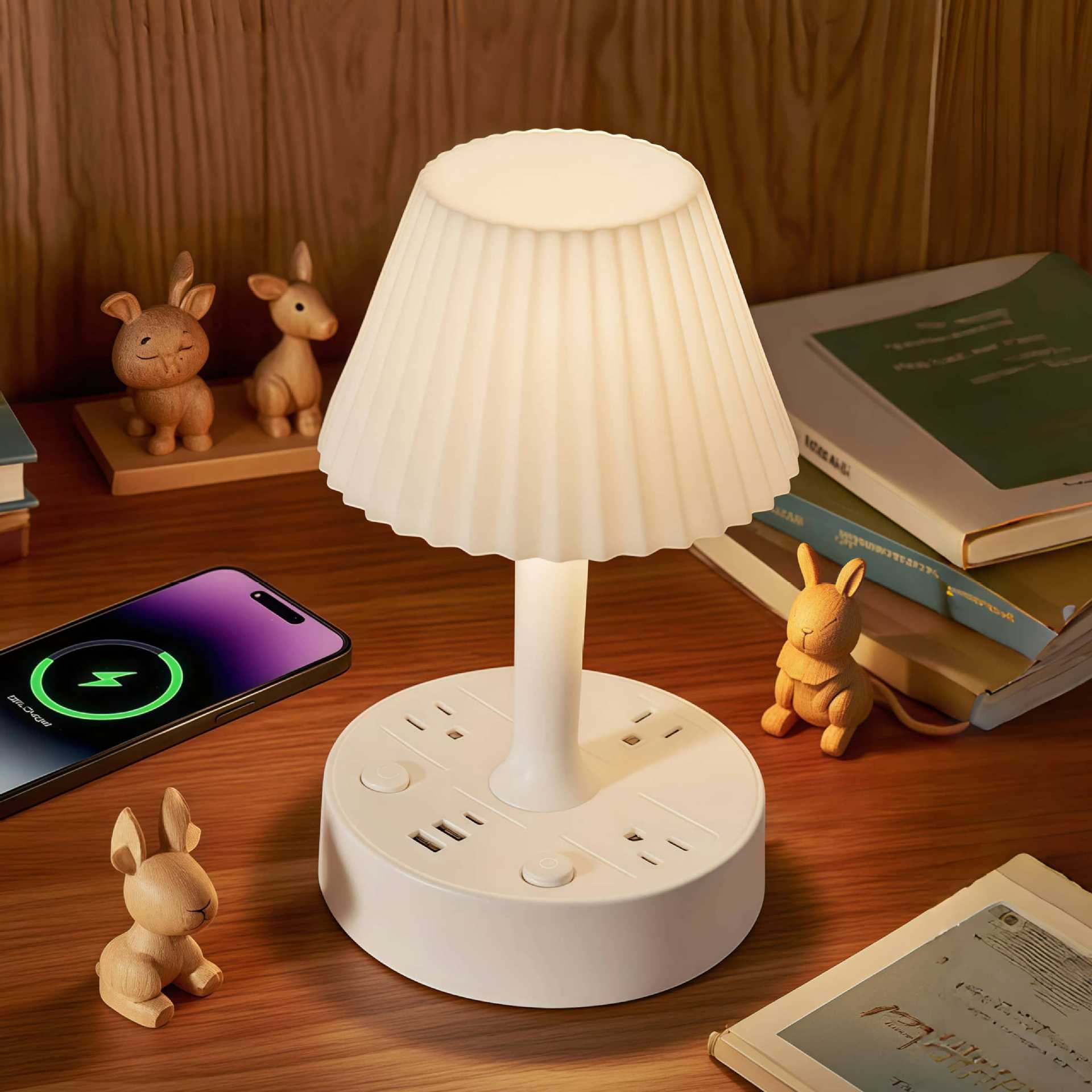 Power Strip with Desk Lamp, Bedside Ambient Light with USB and Pd Charging Ports
