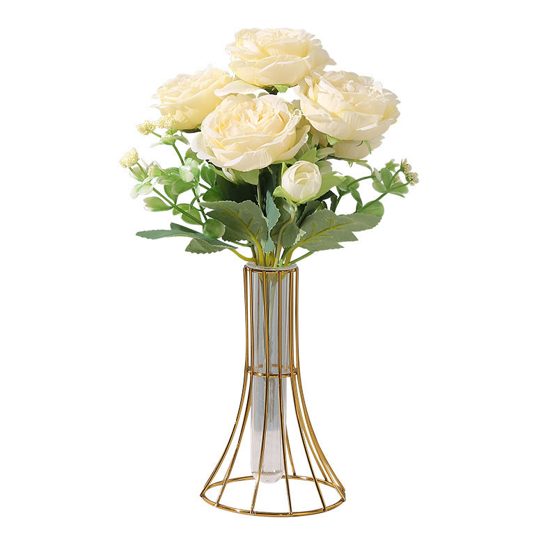 Light Luxury Golden Iron Home Soft Decoration Dining Table Living Room Decorations Transparent Vase Flower-arranging Hydroponic Container Ornaments