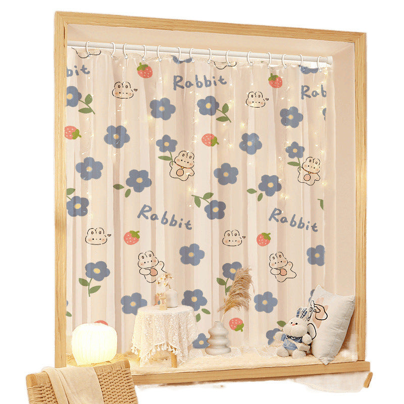 No-Drill Installation Simple Curtain for Bedroom Blackout with Rod, Complete Set for Small Windows, Bay Window Covering Fabric, Rental Room Door Curtain