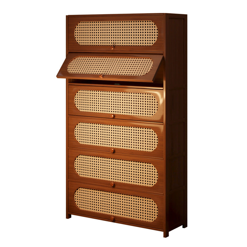 Multi-Layer Bookcase, Retro Rattan Entrance Cabinet, American Tipping Cabinet, Storage Cabinet, Large-Capacity Storage Floor-Standing Display Cabinet