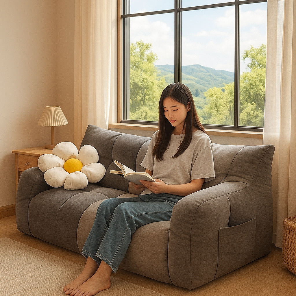 Small Apartment Fabric Sofa for Home Use, Reclining and Sleeping, Suitable for Bedroom Rental, Double Tatami Seating Area, Lazy Sofa