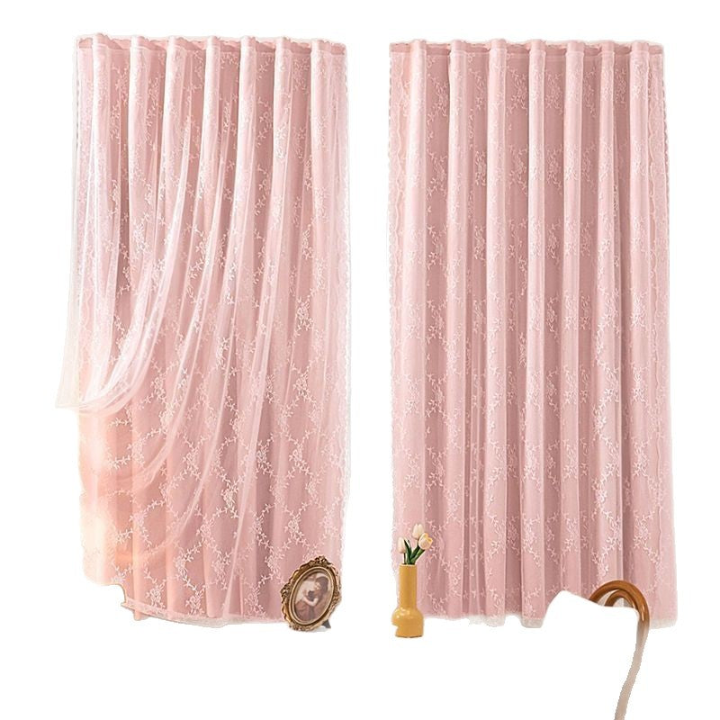 Magic Tape Jacquard Sheer Curtain Window Blockout No-Drill Curtain Sunshade Lace Sheer Curtain Blackout Floating Curtain