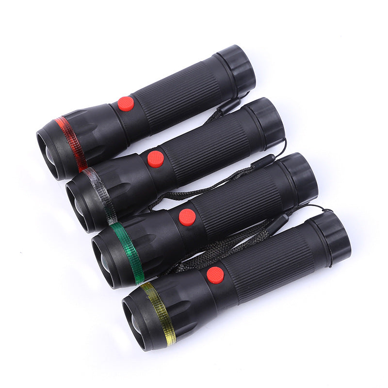 LED mini plastic flashlight multi-cap strong light detection outdoor riding lighting adjustable focus high-light multi-function