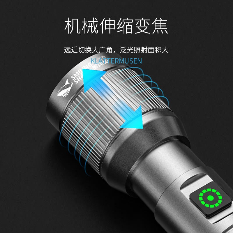 Smiling Shark's New Multi-Light Source Ultra-Bright Flashlight Zoom Long-Range Outdoor Emergency Lighting Rechargeable Side Light Floodlight