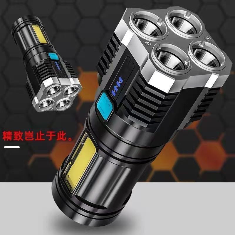 Quad-core flashlight bright LED charging 100,000 lumens burst bright high-power outdoor multi-function lighting long-range light