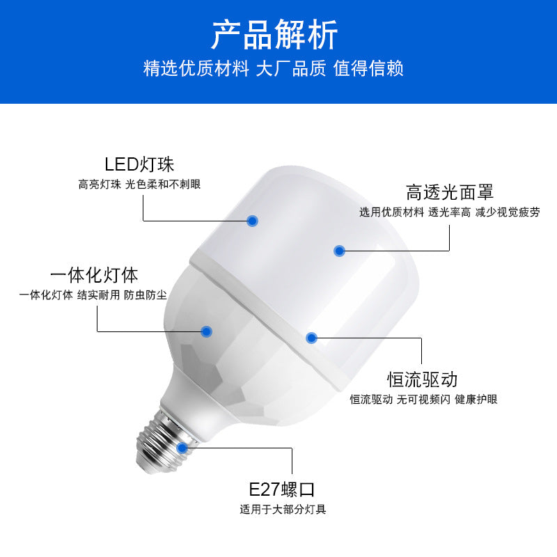 Led Light Bulb Energy-Saving Light Bulb E27 Screw Household Ultra-Bright Constant Current Plastic-Coated Aluminum High-Power Bulb