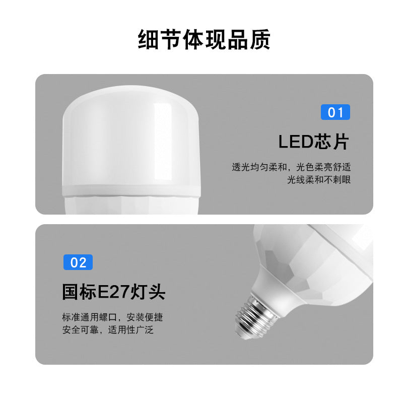 Led Light Bulb Energy-Saving Light Bulb E27 Screw Household Ultra-Bright Constant Current Plastic-Coated Aluminum High-Power Bulb
