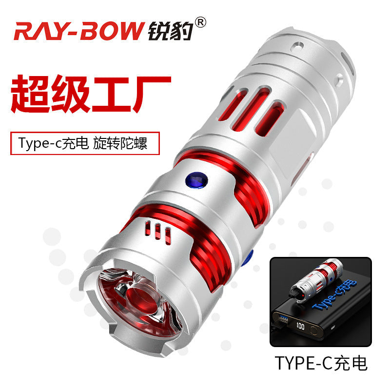 Ruibao Portable Mini Flashlight Spiral Top Type-C Multifunctional Led Aluminum Alloy Strong Lighting Flashlight