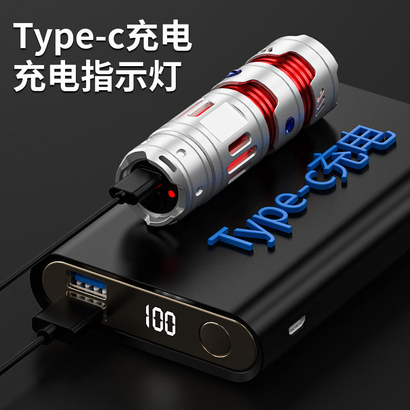 Ruibao Portable Mini Flashlight Spiral Top Type-C Multifunctional Led Aluminum Alloy Strong Lighting Flashlight