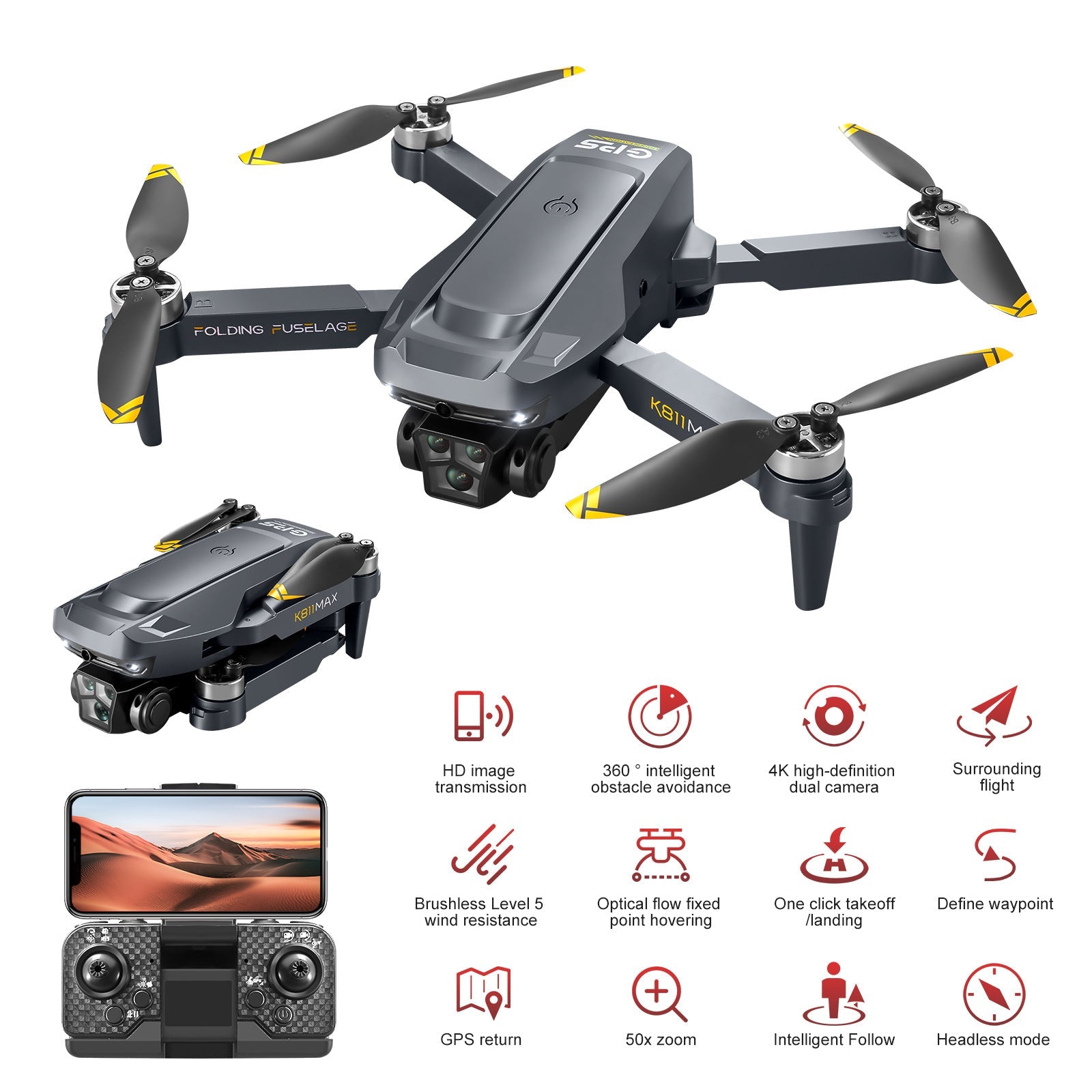 K811Max Brushless Gps Automatic Return Drone Aerial Camera Quadcopter Obstacle Avoidance Remote Control Aircraft