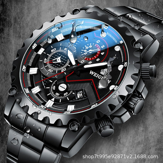 New Black Warrior Watch for Men, Fully Automatic, Non-Mechanical, Genuine, Waterproof, Luminous, Calendar,