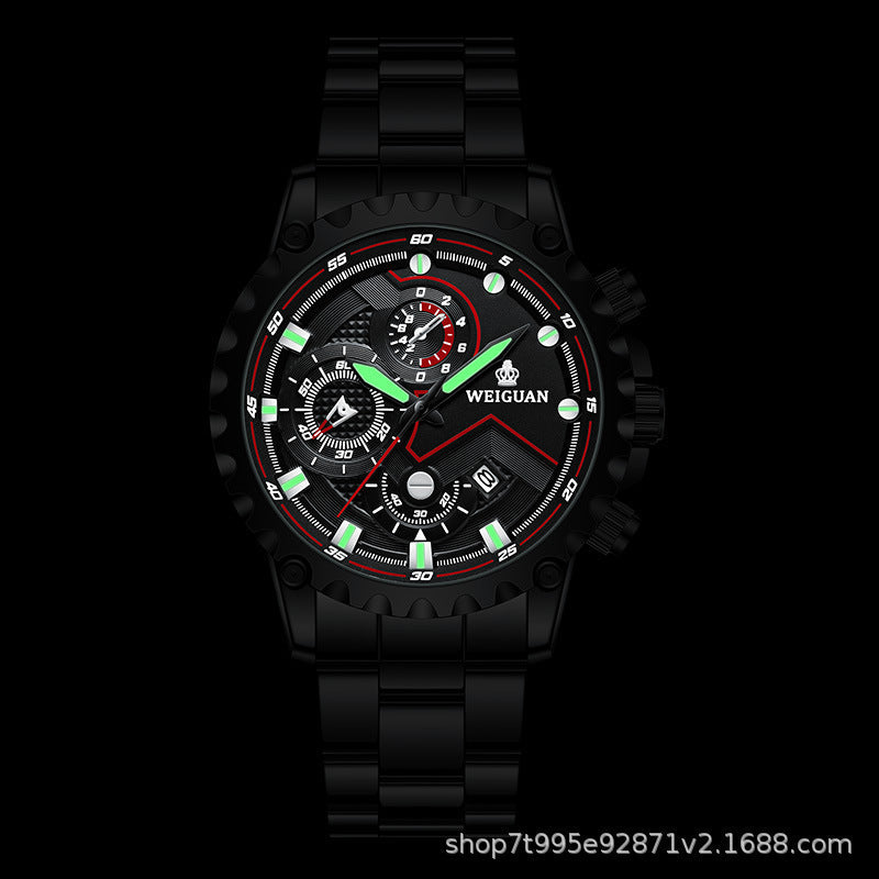 New Black Warrior Watch for Men, Fully Automatic, Non-Mechanical, Genuine, Waterproof, Luminous, Calendar,