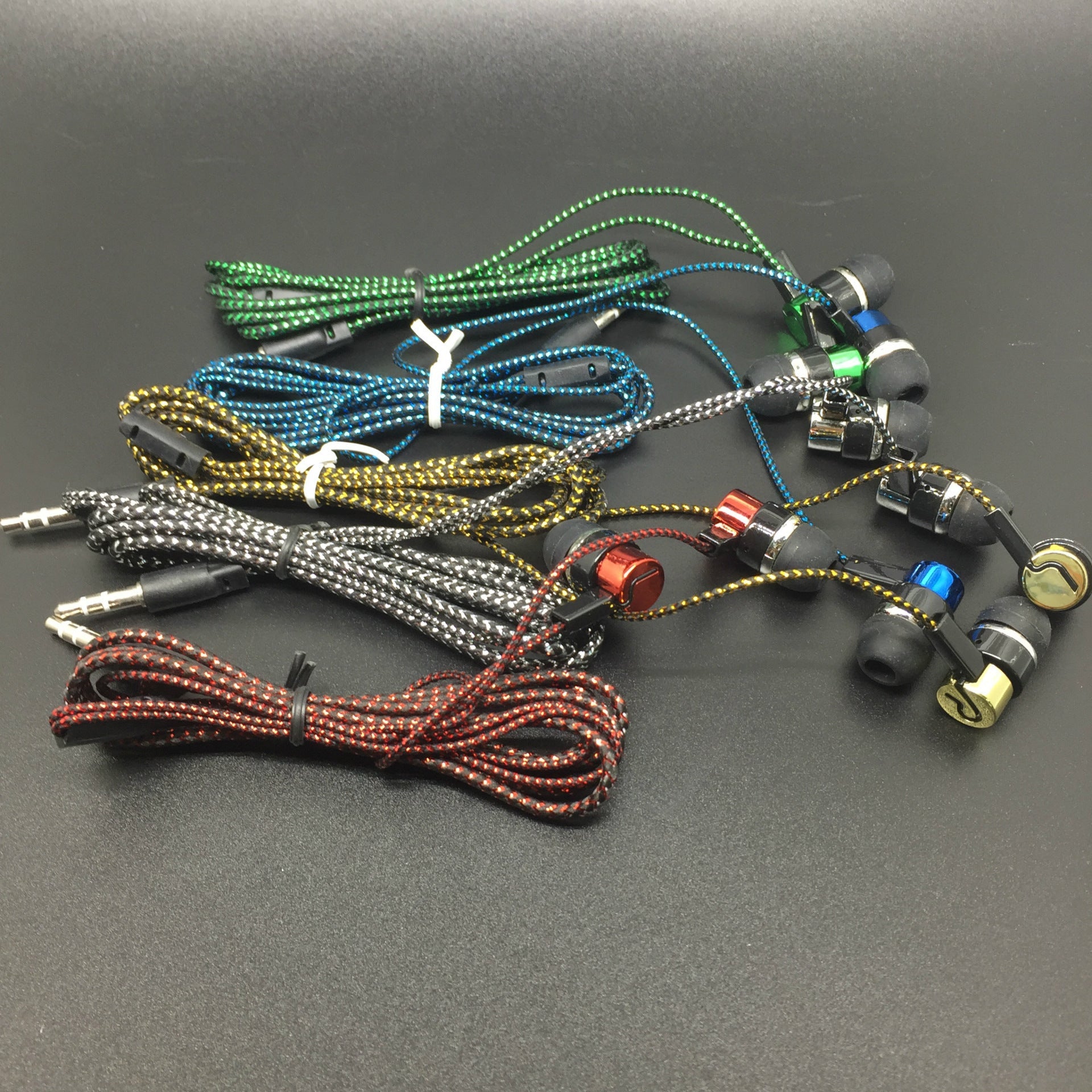 Free Shipping Headset MP3/mp4 Wiring Cloth Rope Heavy Subwoofer Headset In-Ear Woven Rope Colorful Headset