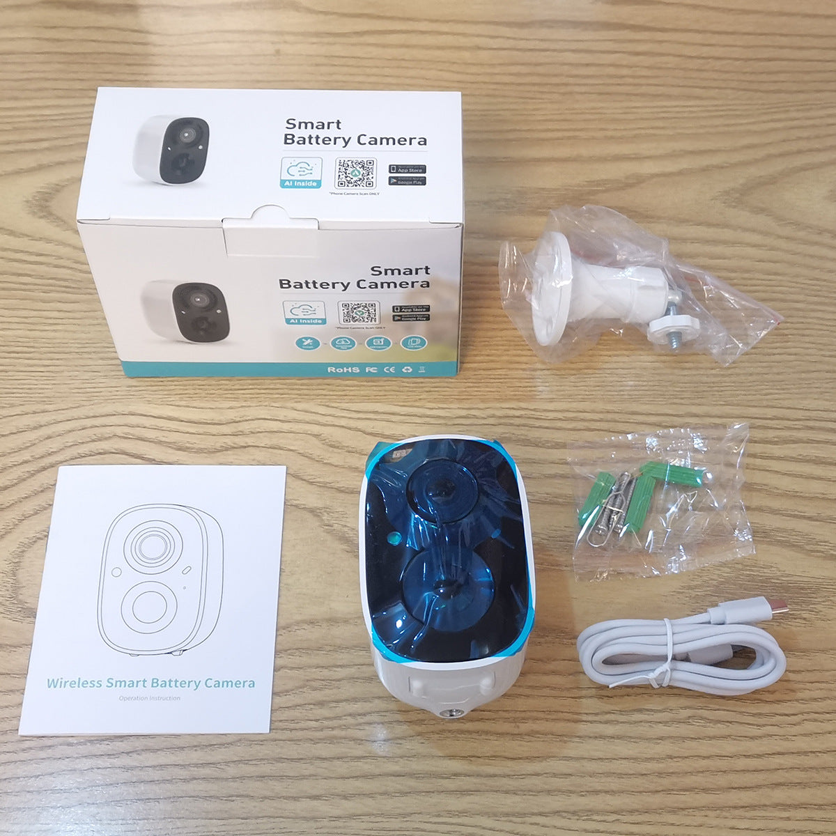 Plug-In-Free Rechargeable Camera,Wireless Wifi Waterproof Battery Monitor, Outdoor High-Definition Night Vision Camera