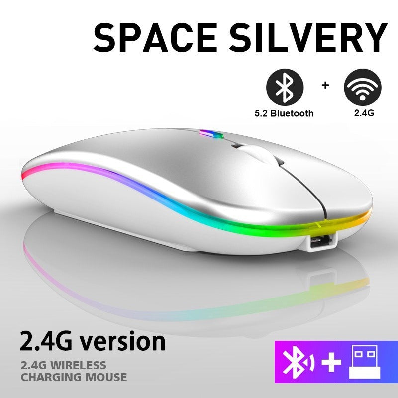 Rechargeable Wireless Bluetooth Dual-Mode Silent Mouse, Compatible with Mobile Phones and Tablets, Three-Mode