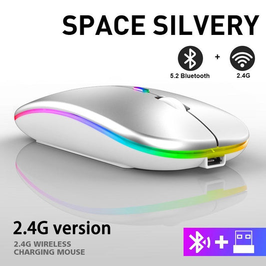 Rechargeable Wireless Bluetooth Dual-Mode Silent Mouse, Compatible with Mobile Phones and Tablets, Three-Mode