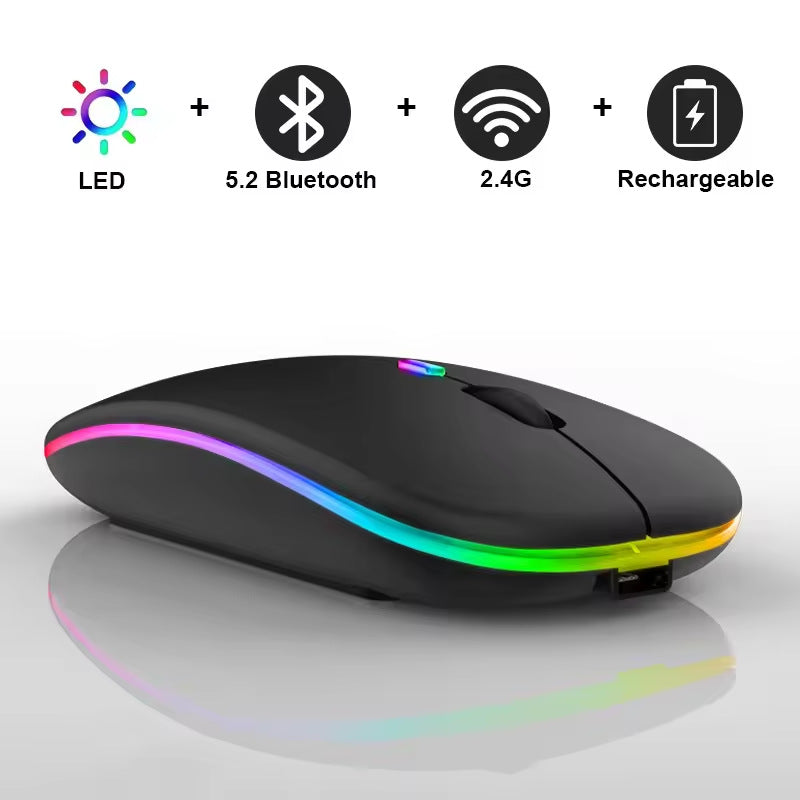 Rechargeable Wireless Bluetooth Dual-Mode Silent Mouse, Compatible with Mobile Phones and Tablets, Three-Mode
