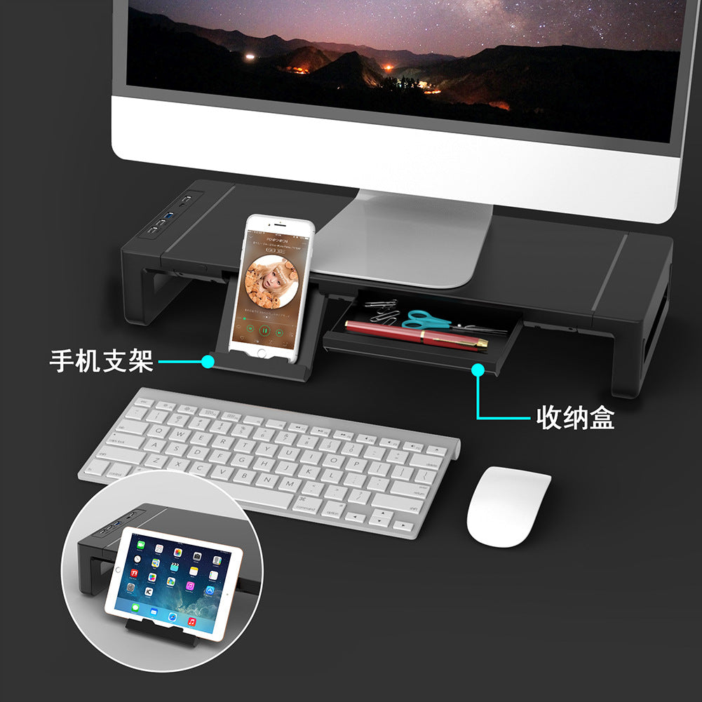 USB3.0 computer monitor heightening rack RGB memory color light multifunctional folding display stand with drawer