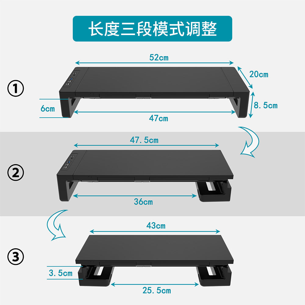 USB3.0 computer monitor heightening rack RGB memory color light multifunctional folding display stand with drawer