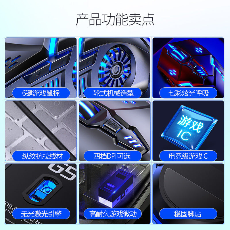 Silver Carving G5 Silent Mute Wired Mouse Six-button Luminous Game E-sports Mechanical Computer Accessories