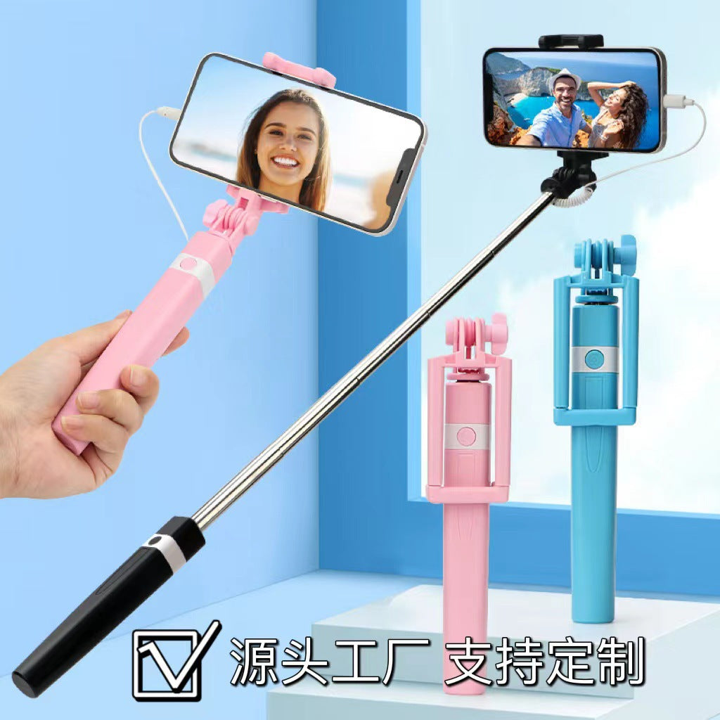 Mobile Phone Wire-Controlled Selfie Stick Suitable for Android and Apple 3.5Typec Interface Telescopic Foldableing Selfie Stick