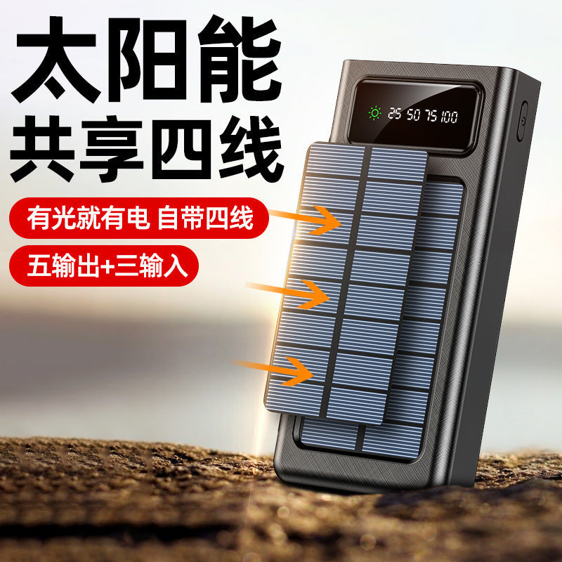 Solar Power Bank with Built-In Cable, 30,000 Mah, 20,000 Large Capacity Portable Power Bank