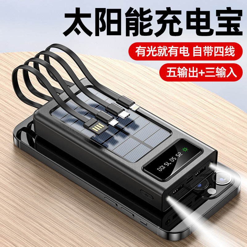 Solar Power Bank with Built-In Cable, 30,000 Mah, 20,000 Large Capacity Portable Power Bank