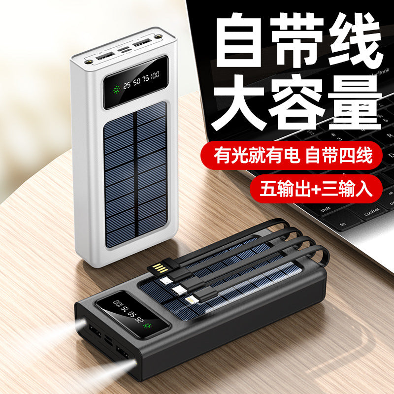 Solar Power Bank with Built-In Cable, 30,000 Mah, 20,000 Large Capacity Portable Power Bank