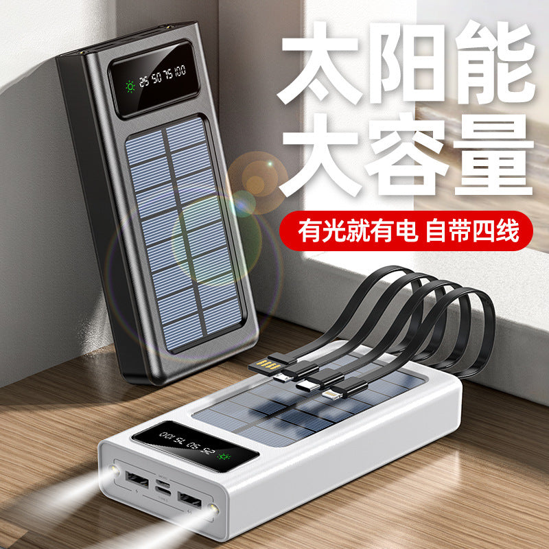 Solar Power Bank with Built-In Cable, 30,000 Mah, 20,000 Large Capacity Portable Power Bank