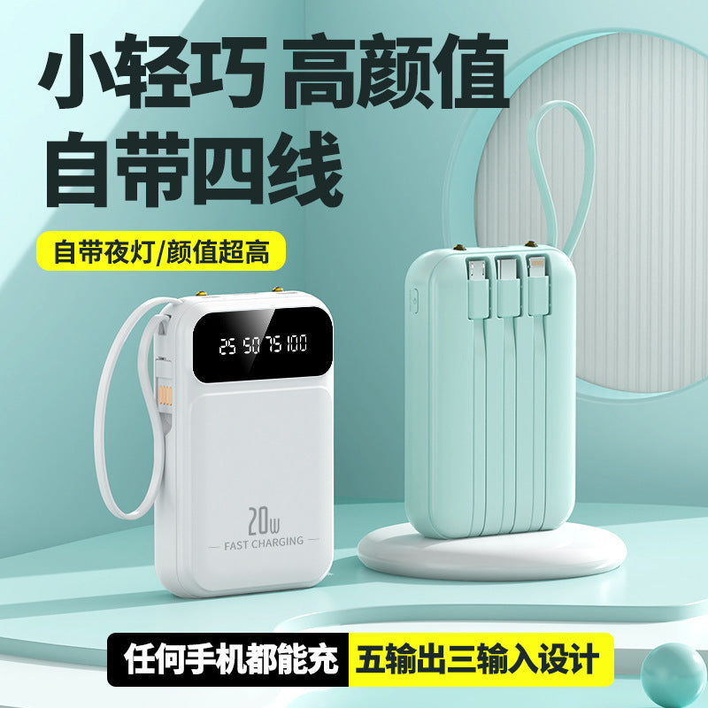 Fast Charging Power Bank with 3C Certification, 20000Mah Large Capacity, Mini Portable Power Bank with Cable, Custom Design