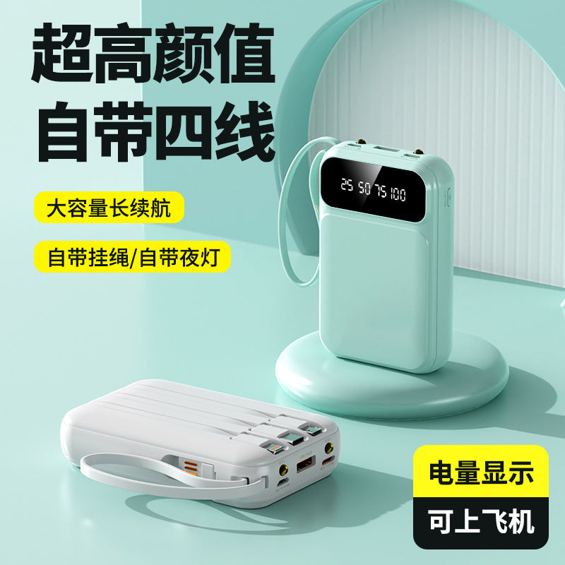 Fast Charging Power Bank with 3C Certification, 20000Mah Large Capacity, Mini Portable Power Bank with Cable, Custom Design