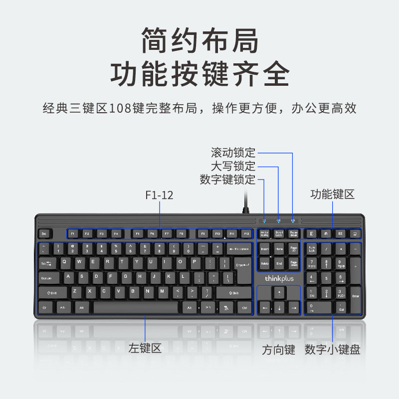 Lenovo Km110 Pro Wired USB Keyboard and Mouse Set Office All-In-One Desktop Laptop Keyboard